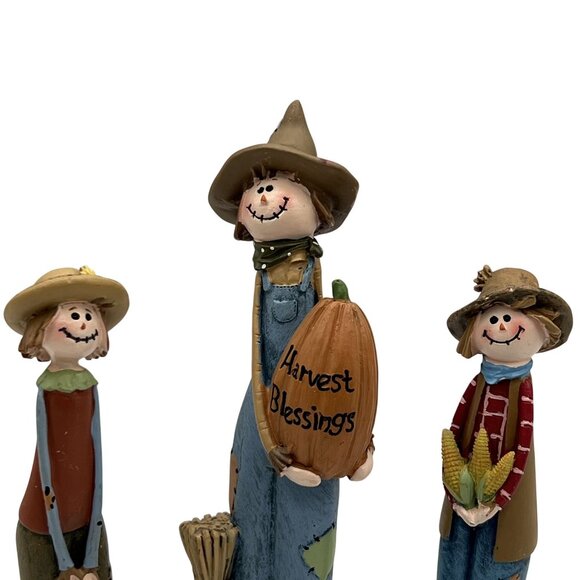 Harvest Blessings RARE Vintage Scarecrow Pencil Figurine Set Folk Art Fall Decor - Picture 11 of 15